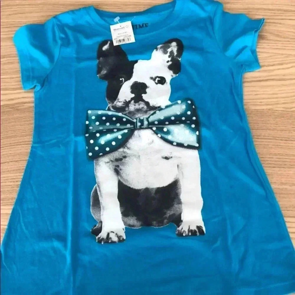 💥🆕Girl Teal-Blue Nice Dog Print Tee S🆕 - Picture 1 of 3